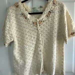 Cream Crochet Short-Sleeve Cardigan